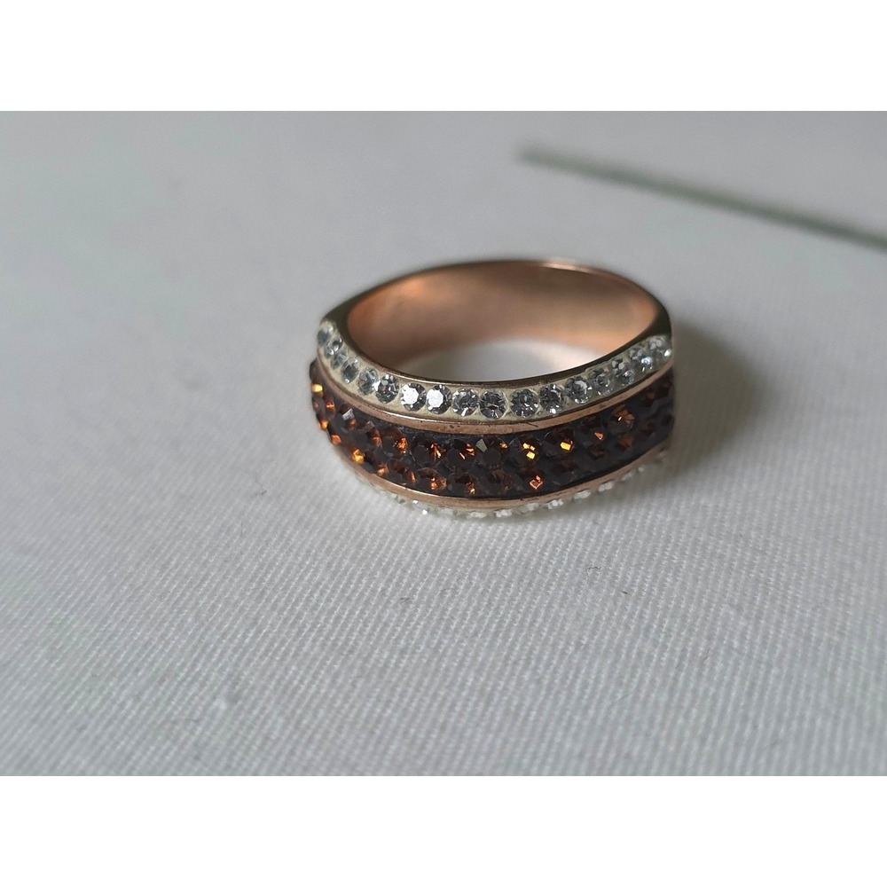 Vintage Style Rose Gold Plated Sterling Silver Amber Crystal Pave Ring Size 7